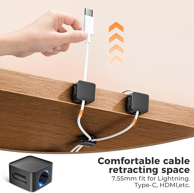 8 Pack Magnetic Cord Organizer Holder, Adjustable Cable Clips, Strong Adhesive Desk Cable Management Clips for Nightstand, Office, Car, Easy Open Design for Tidy Wire Organization