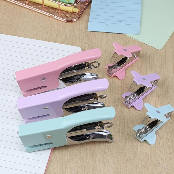 Aacehlh Small Hand-held Stapler Set, 15 Sheet Capacity, Includes 750Pcs Staples and A Staple Remover, Mini Desktop Stapler for Office, School, Home or Travel Use. (Purple)