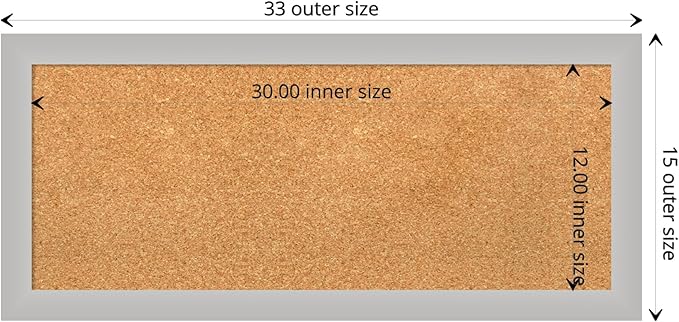 Amanti Art Natural Cork Board for Wall, 15x33 Vision Board with Silver Wood Frame, Medium Corkboard Office Decor for Home Organization, Modern Contemporary Corkboard Pinboard to display items for home