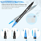 Ohuhu Markers for Adult Coloring Books: 120 Colors Brush Pens Dual Brush Fine Tip Drawing Pens Water-Based Coloring Markers for Calligraphy Bullet Journal with Carrying Case - Maui - Black