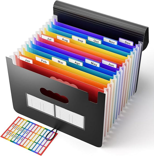 ABC life 12 Pockets Accordion File Organizer, Expanding File Folders, Portable Monthly Bill Receipt Organizer with Colorful A-Z Tabs, Desktop Folders Letter A4 Paper Document Storage for Home Office
