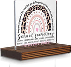 School Secretary Appreciation Gift Desk Sign, Leopard Rainbow Difference Maker Plaque, Office Decor Thank You Gift for School Office Staff PA075