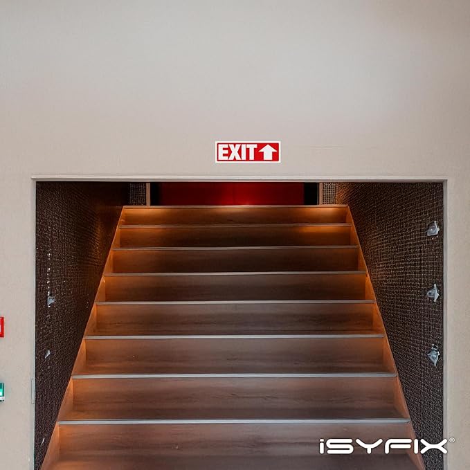iSYFIX Exit Signs Stickers 2 Pack 12x4 Inch - Laminated Premium Vinyl Directional Up Arrow Signs for Buildings, Office, Workplace, Stores, Schools, Theaters, Parking, Restaurants, Factories