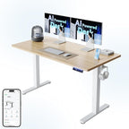 HUANUO AI-Powered Electric Standing Desk with Smart APP, Compatible with Alexa & Google, Adjustable Height, 6 Memory Settings, Sedentary Reminder, Ergonomic Sit-Stand Desk, 55-inch, Light Walnut