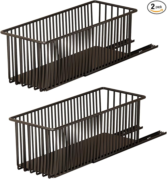 TrailBlaze Heavy Duty Pull Out Wire Storage Baskets for Kitchen Cabinets – Carbon Steel Slide-Out Drawers – Undershelf Pantry & Bathroom Organizer – Easy Install