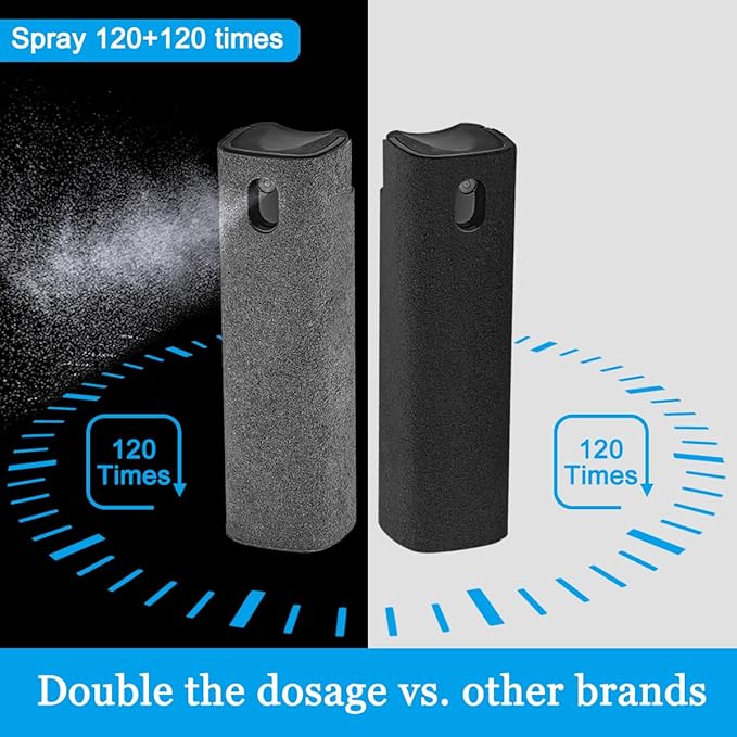 2 Pack Screen Cleaner Spray and Wipe for Laptop Monitor and Car Screens, Phone Touchscreen Mist Cleaning Kit for Cellphone, Tablet, PC, Computer, LCD, Eyeglass, iPhone, iPad, Mac Pro - Black and Grey