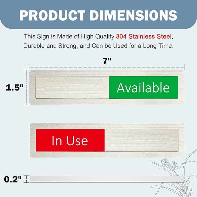 in Use or Available Sign,In Use Available Sign for Home Office Hotles Hospital Restroom, Vacant Occupied Slider Door Status Tells Whether Room in Use or Available,7'' x 1.5'' - Stainless Steel,Silver