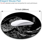 IMAYONDIA Japanese Great Wave Mouse Pad Small, Black Anime Mouse Pads, Kanagawa Round Mousepad, Aesthetic Desk Decor, Anti Slip Rubber Base Mice pad for Computer Office Travel, 7.9 x 7.9 Inch