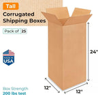 Tall Moving & Shipping Boxes 12"L x 12"W x 24"H (25-Pack) - Extra Strength 200 lb vs Regular - Corrugated Boxes for Packaging Moving - Corrugated Packaging Box - Box Cardboard by IDL Packaging