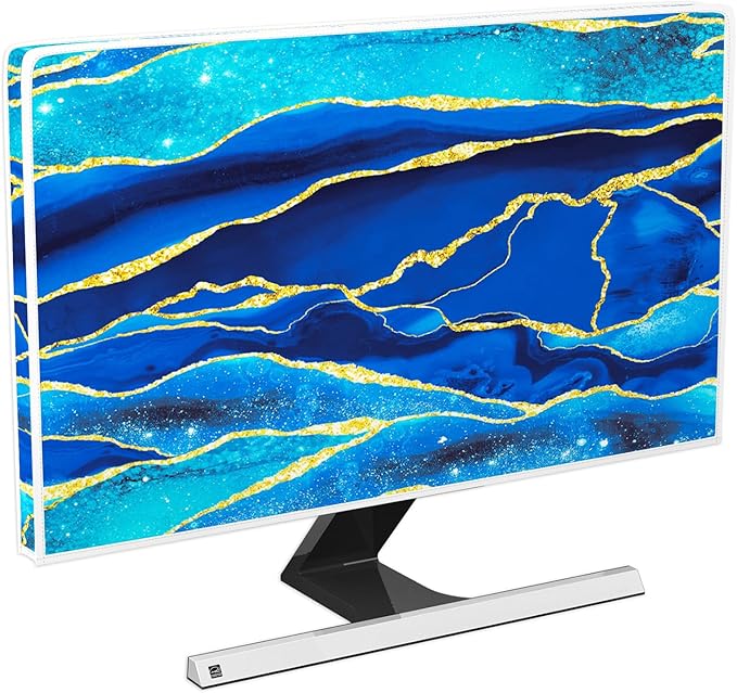 Baocicco Royal Blue Marble Waterproof TV Cover 32 Inch Creative Design Television Accessories Screen 32 Inch TV LCD Screen Television Decoration for Tablet LED LCD OLED TVs Decorations