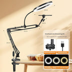 Overhead Camera Mount and Phone Holder with 10” Ring Light Adjustable Desk Tripod Stand Compatible with Logitech Webcam for YouTube, Live Streaming, TikTok, Cooking, Nail Video & Zoom Meetings