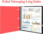 INFUN Telescoping 3 Ring Binder, Portable Plastic 0.75 inch 3 Ring Binder with Telescoping Spine and Foldable Front Cover Holds 8.5" x 11" Paper for School,Office and Homes-Red