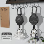 Retractable Keychain Badge Holder with Belt Clip, Heavy Duty Carabiner ID Badge Clip Reel, 32” Steel Retractable Cord, 10 oz Rebound，1pcs Black Keychain