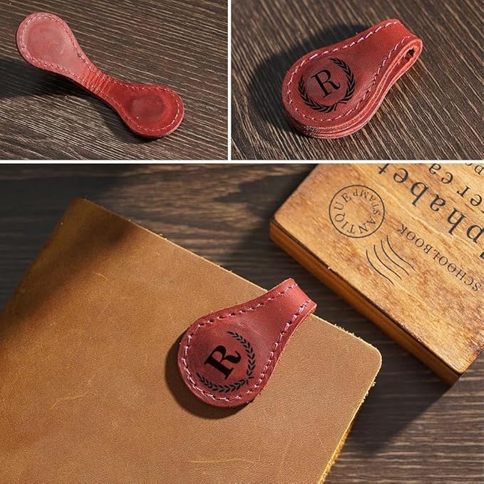 Personalized Magnetic Leather Bookmark, 26 Letters Custom Leather Bookmarks, Handmade, Leather Magnetic Bookmark for Book Lovers Readers Women Kid(Purple，F）
