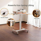 YDN Mobile Mobile Standing Desk, Adjustable Height Portable Laptop Desk with Lockable Wheels, 25.5" x 18.8" Rolling Desk with Hook for Computer Workstation, White