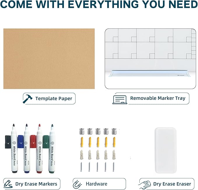 J&J worldwide Magnetic Whiteboard Calendar, 3' x 2' Glass Wall Calendar Dry Erase Board Monthly Planner for Home, School, Office, Frameless, with Markers, Marker Tray, Eraser, Magnets, 35 x 23 Inches
