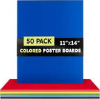 Hygloss Medium Colored Poster Board 11x14 - 50 Assorted Standard Color Poster Boards Bulk Pack - Red, Yellow, Green, Blue, Black - 10 Pt. Thickness Poster Board Paper, Posterboard Multipack 11" x 14"