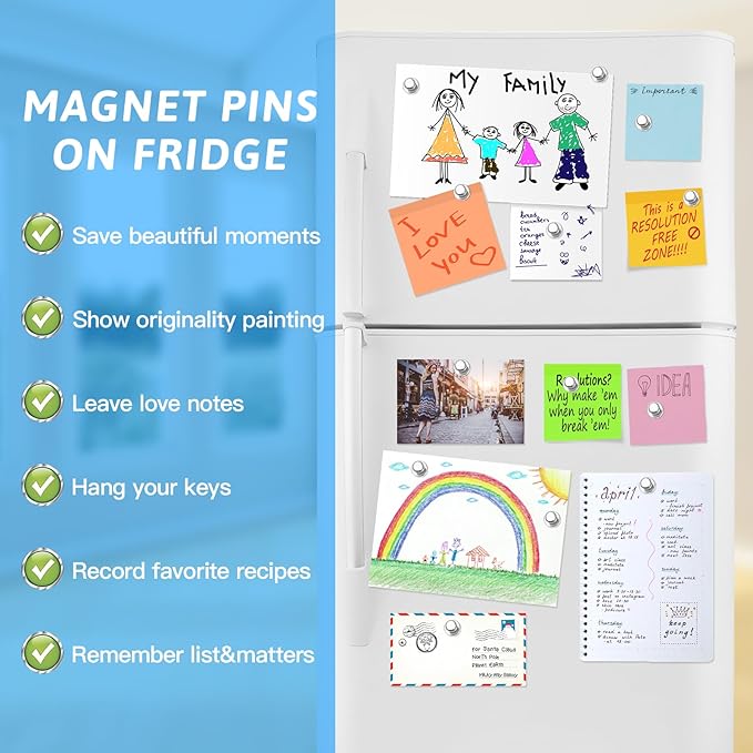 20Pack Magnets for Whiteboard Strong Fridge Magnets Silver Push Pin Refrigerator Locker Magnets for School and Home