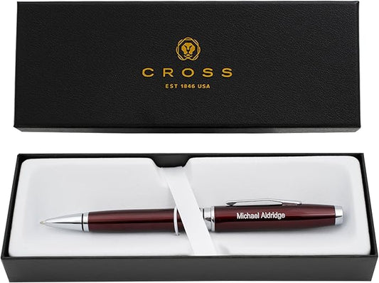 Personalized, Custom Engraved Cross Pen for Men or Women | Cross Coventry Ballpoint Pen | Luxury Gift for Office, Graduation and Business [Red Lacquer with Chrome Trim]