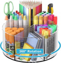 Acrylic Pen Holder for Desks, Acrylic Desk Organizer Clear, 360 Degree Pencil Holder for Desk Kids, Rotating Desk Organizer Rotating Pen Holder for Desk, Art Supply Storage Organizer 6 Compartments