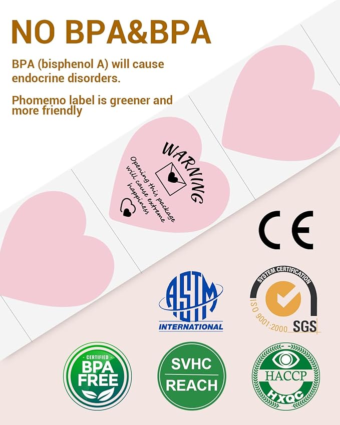 Phomemo 3" Pink Thermal Labels for Shipping Label Printer - Cute Label for Small Business Supplies - 500 Pink Labels/Roll, Cute Heart Stickers Roll for Custom Stickers Personalized & Business