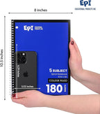 EPI Spiral Notebook | 5 Subject - College Ruled - 180 Sheets, Durable Spiral Binding | 10.5 x 8 in | Classroom Supplies | School, Office, Note Taking, Journaling - 3 Pack