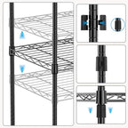 M MZG 1000 lbs 4Tier Shelf Metal Storage Shelves Wire Rack Closet Organizers with Wheel for Garage Kitchen Bathroom Laundry Black 13.7" D x 23.6" W x 53.4" H