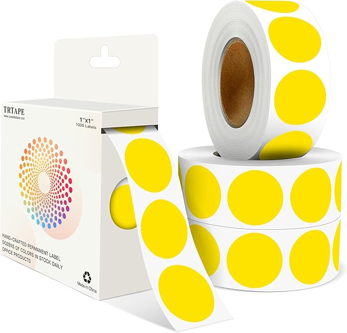 Yellow 1 Inch Round Color Coding Labels with 4000 Dots, 4 Rolls - Bright Color Dot Stickers for File Folders, Inventory System - Highly Visible