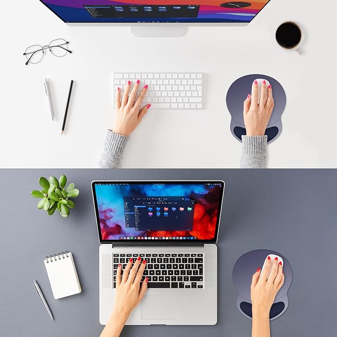 ITNRSIIET Ergonomic Mouse Pad with Comfort Gel Wrist Rest, Non-Slip PU Base, Smooth Textured Surface, Reduces Hand Fatigue & Wrist Pain, 8.7 x 7.2 Inch for Office Gaming Home, Gray Blue Gradient