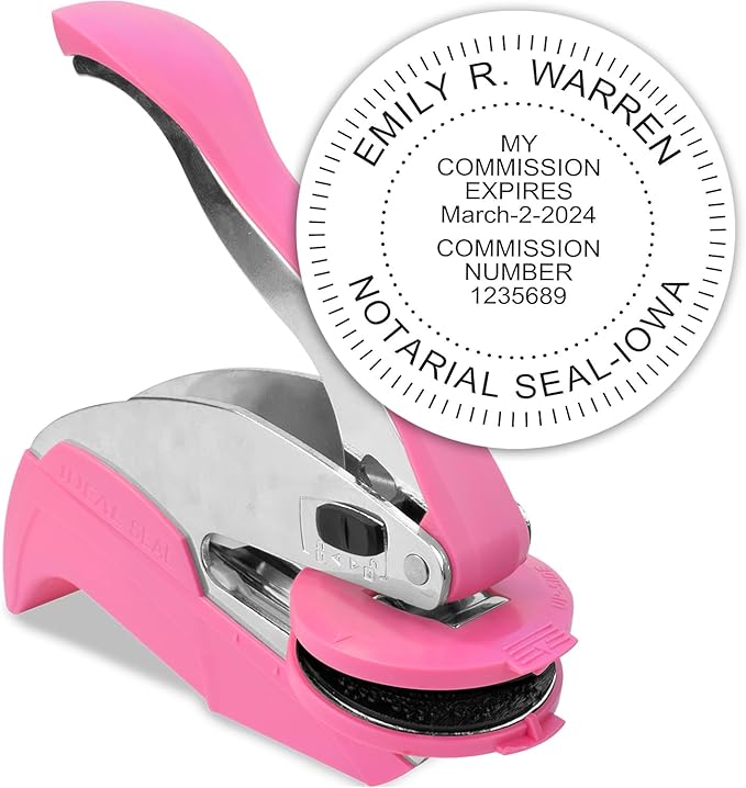 MaxMark Notary Seal Round Pink Embosser for Iowa State - Includes Gold Burst Seal Labels (50 Count)