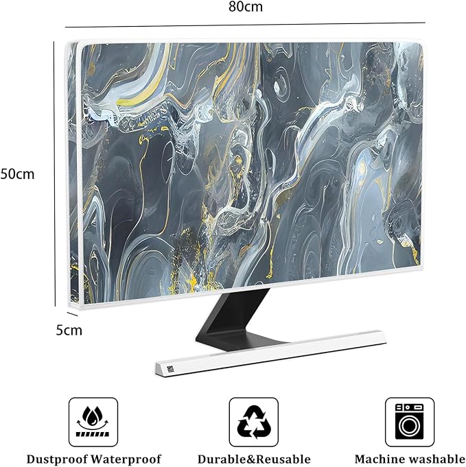 Baocicco Gray Gold Marble Waterproof 32 Inch Anti-Static Dustproof LCD/LED/HD Aesthetic Texture Screen TV Covers Decor Full Body Cover for Television Screen Desktop PC LED LCD OLED