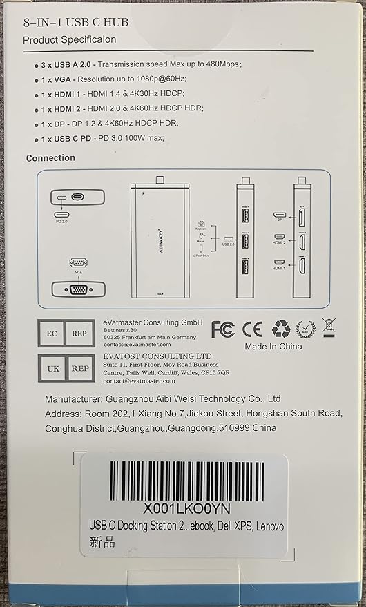ABIWAZY USB C Docking Station Dual Monitor Adapter for Dell HP Laptop Docking Station 3 Monitors Quadruple Display USBC Hub Dongle to 4K HDMI,DP,VGA,3 USB2.0,100W PD, USB-C Dock for Lenovo,Surface