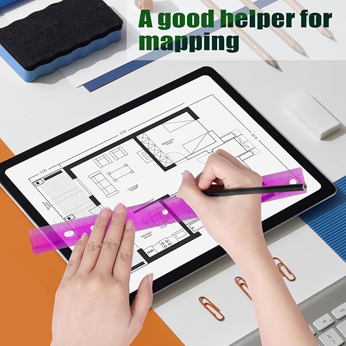 28 Pack Plastic Ruler 12 Inch Transparent Rulers - Metric Bulk for Kids School Office Classroom, Purple