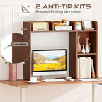 Tangkula Desktop Bookshelf, Countertop Storage Hutch with Shelves for Computer Desk, Desk 3-Tier Display Rack, Multipurpose Wood Desktop Hutch Storage Organizer for Dorm Office (Walnut,5 Shelves)