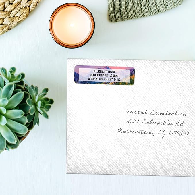 Breathtaking Landscape Rolled Address Labels / 500 Personalized Return Address Labels/Designer Address Stickers in Elegant Plastic Dispenser