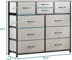 LUMTOK 10-Drawer Dresser, Fabric Storage Dresser Drawers for Bedroom, Hallway, Nursery, Closets, Steel Frame, Wood Top, Easy Pull Handle (Greige)