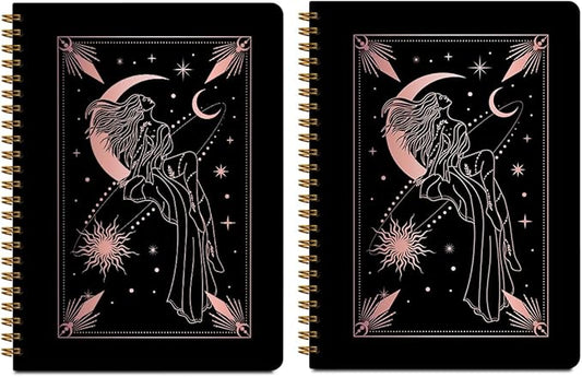 2 Pcs Zodiac Spiral Notebooks for Work, A5(8.3x5.8inch) Composition Notebook College Ruled Note Book, Moon Stars Hardcover Notepads Diary Lined Travel Journal for Writing, Astrology Gifts for Women