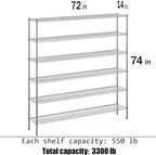 Regal Altair 14" Deep x 72" Wide x 74" Height Wire Shelving Kit | 6-Tier | NSF Commercial Storage Rack Unit