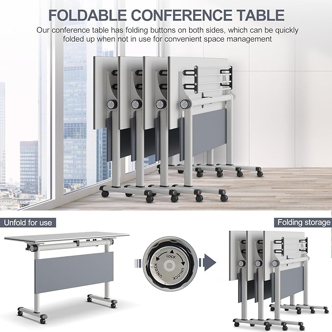 czxhaery Conference Table,Folding Conference Table,Flip Top Mobile Folding Office Conference Room Tables(2Pack120*60 * 75cm)