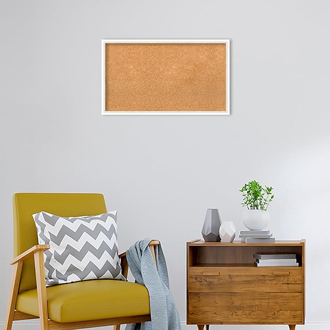 Amanti Art Natural Cork Board for Wall, 17x29 Vision Board with White Frame, Medium Corkboard Office Decor for Home Organization, Modern Corkboard Pinboard to Display Items for Home Organization in