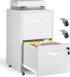 Kubohogar 2 Drawer Mobile File Cabinet with Lock, White Metal Filing Cabinets with Wheels, Vertical Rolling File Cabinet Fit Hanging Files, Letter and A4 Documents