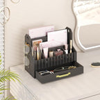 Bamboo Mail Organizer Countertop with Drawers, Wood Desk File Organizer Desktop Paper Organization Storage Bill & Letter Sorter Holder for School Home Office Supplies, No Assembly Required (Black)