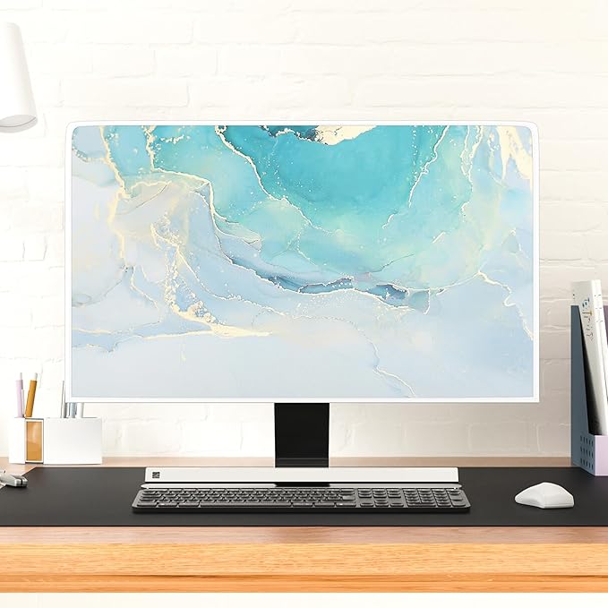Baocicco Blue Green Marble TV Display Screen Cover 50, 51, 52 Inch Creative Anti-Static Dustproof Monitor Accessories Laptop LCD Cover Modern Screen Television Decoration for LED LCD OLED TVs