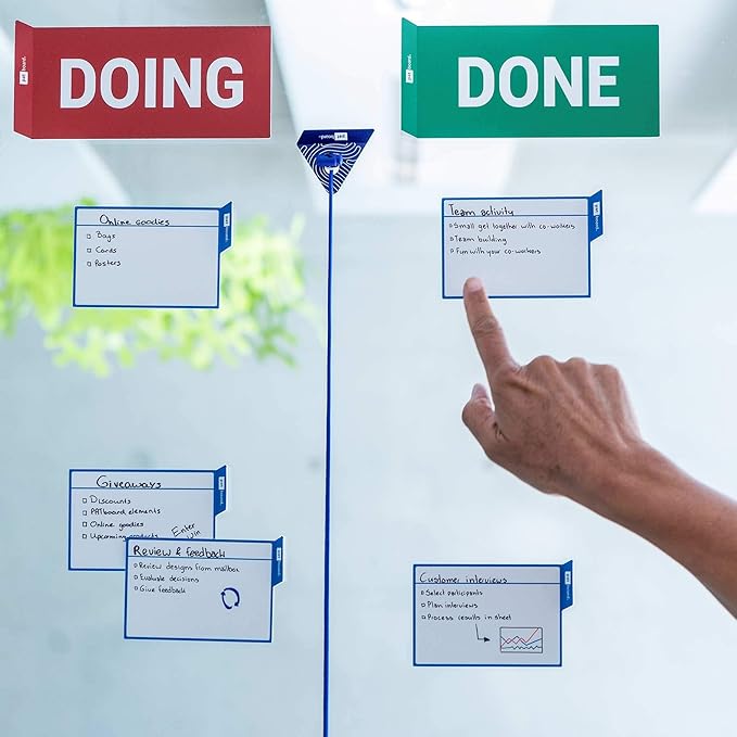 PATboard Scrum Board and Kanban Board - 16 Task Cards Medium - with nanocups® for Glass - Red