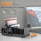 Alxum 140W USB C Charging Station -10 Port Fast Charging Station with QC 3.0 & 4 * USB C PD 60W+45W+30W, Multi Device Charger Organizer Compatible with Laptop, iPad, Tablet, Cell Phone and More