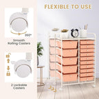 GLACER 15 Drawers Rolling Cart, Storage Cart with w/Removable Drawers & Steel Frame, Multipurpose Organizer Cart w/Sleek Handle, Utility Cart on Lockable Wheels for Home, School, Office (Peach)