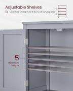 VASAGLE Floor Storage Cabinet, Freestanding Storage Unit with 4 Doors, Adjustable Shelves, 11.8 x 23.6 x 43.3 Inches, for Entryway, Bathroom, Dove Gray UBBC552P36