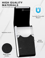 Padike Professional Business Card Holder PU Leather Business Card Case Name Card Holder Slim Metal Pocket Card Holder with Magnetic Shut (Y-Black)