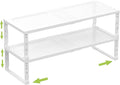 Jojocross Expandable Cabinet Shelf Organizer Storage Spice Rack Shelves for Kitchen Stackable Adjustable Pantry Cupboard Bathroom Countertop Desktop(2Packs/White/Large-with Hole)