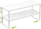 Jojocross Expandable Cabinet Shelf Organizer Storage Spice Rack Shelves for Kitchen Stackable Adjustable Pantry Cupboard Bathroom Countertop Desktop(2Packs/White/Medium-with Hole)